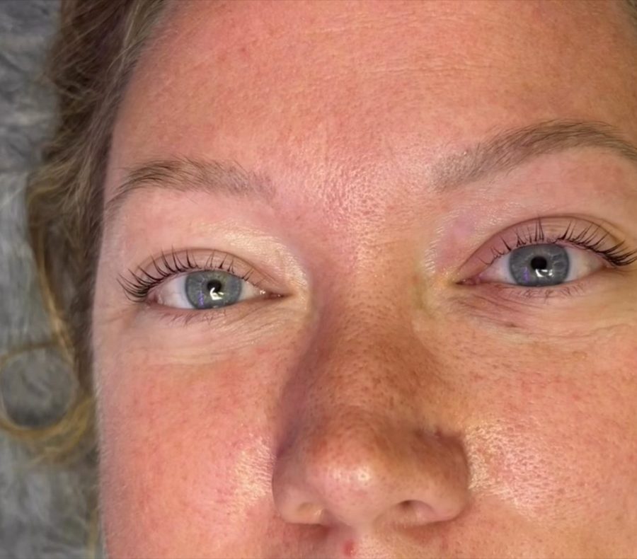 Close-up of a lash lift with curled, defined lashes